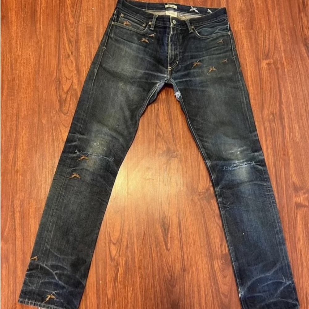 Ralph Lauren Selvedge Denim Jeans Rare Pheasants 32 Hand-stitch Sashiko Repairs